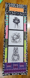 Emu Possum Quokka drawn in grey black toning's with Indigenous Australiana floral borders in orange pink green yellow purple blue tones