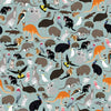 Australian Indigenous Animals Kangaroo, Wombat, Kookaburra, Platypus, Emu, Cassowary, Joey, Quokka, Galah, Echidna, Bilby, Possum   on Grey Blue Fabric DV6281